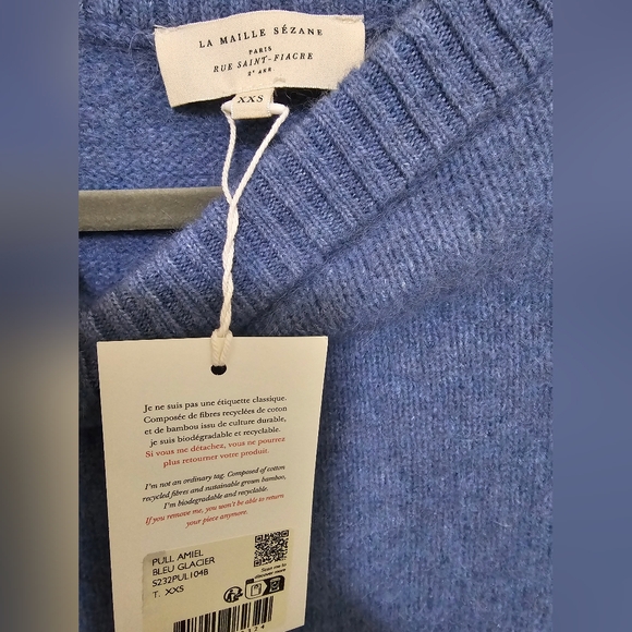 NWT! Sezane Amiel Blue Alpaca Blend Sweater Size XXS - Picture 4 of 4